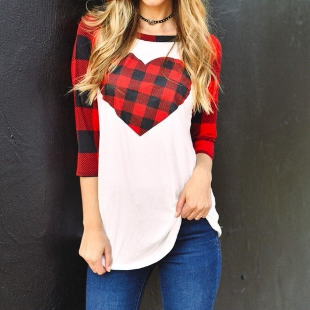 Buffalo Plaid Raglan Heart Top